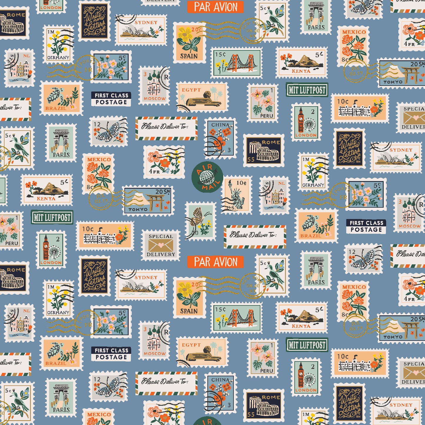 BON VOYAGE | Postage Stamps in Blue Metallic
