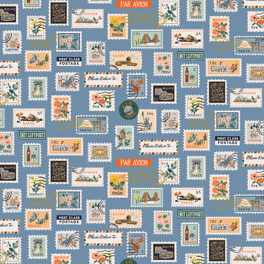 BON VOYAGE | Postage Stamps in Blue Metallic