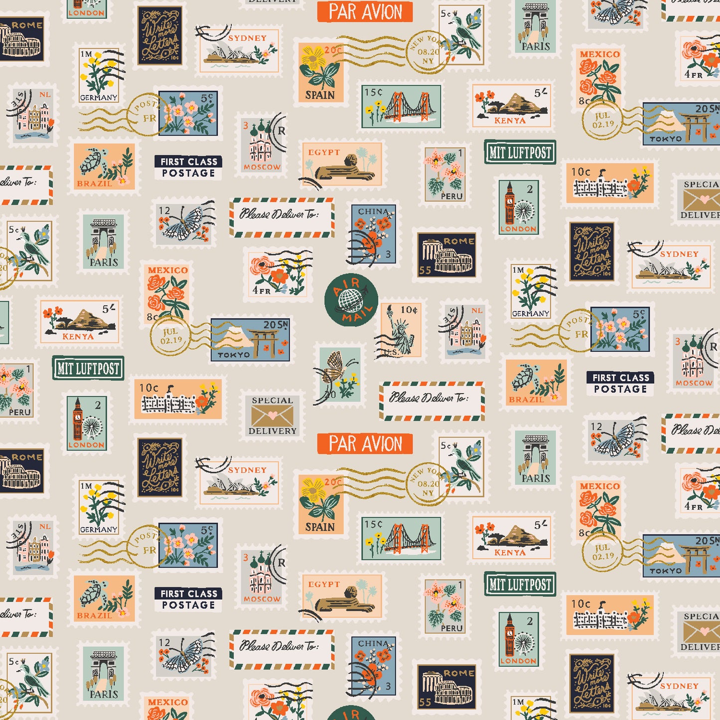 BON VOYAGE | Postage Stamps in Flax Metallic