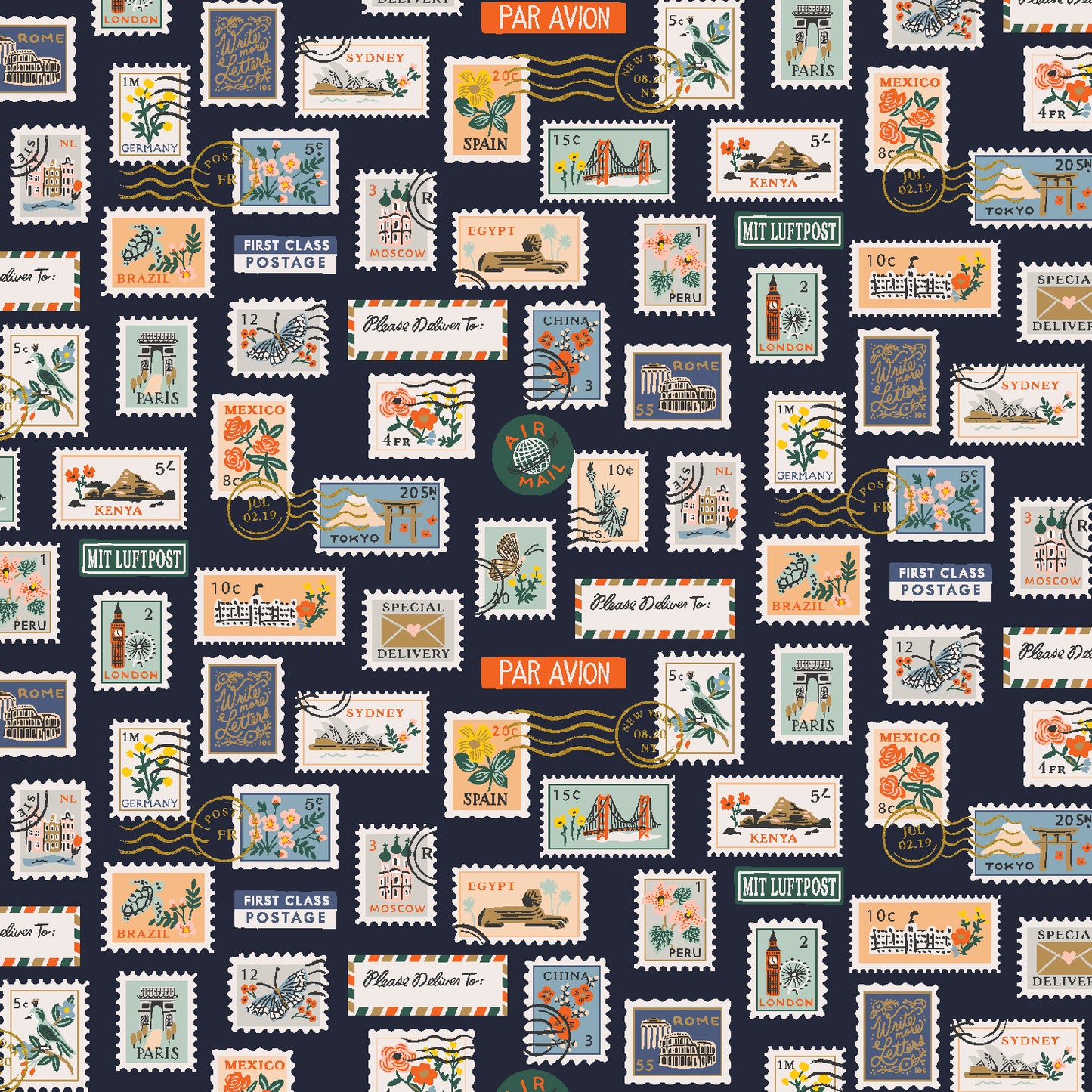 BON VOYAGE | Postage Stamps in Navy Metallic