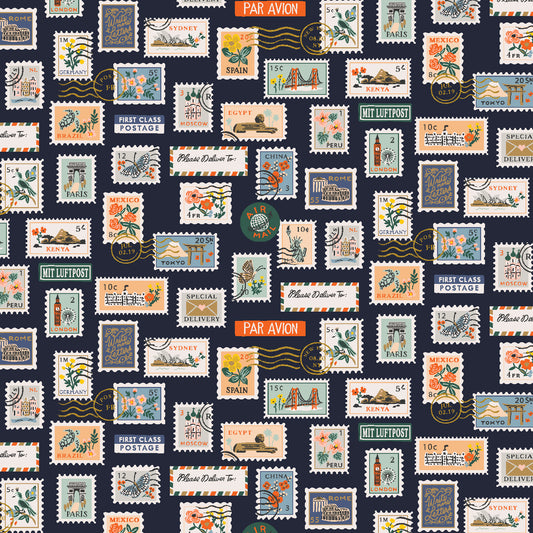 BON VOYAGE | Postage Stamps in Navy Metallic