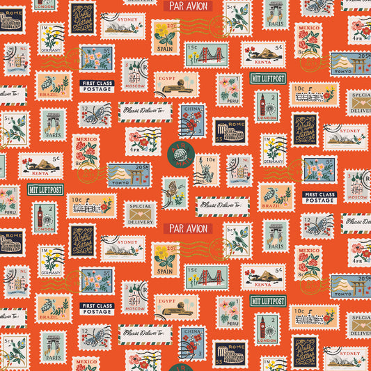 BON VOYAGE | Postage Stamps in Red Metallic